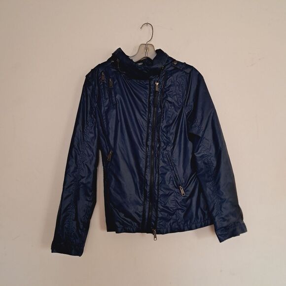 Mackage Jacket Women's Large L Navy Blue Rain Designer Windbreaker Luxury Hooded - Picture 2 of 14